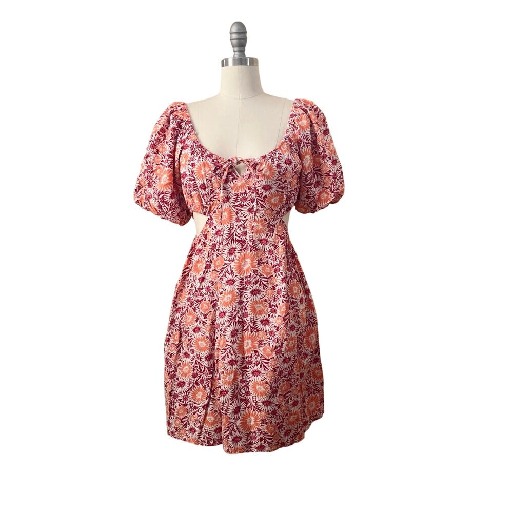 Japna Women's Mini Dress Size S Cut Out Red Orange Floral Off The Shoulder